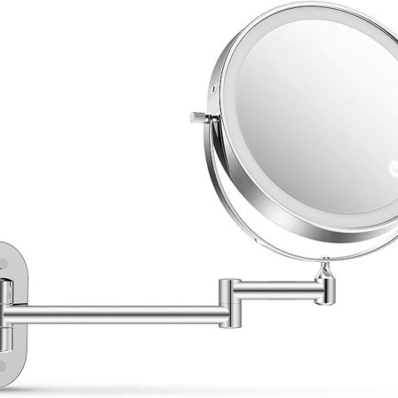 Vægmonteret forstørrelsesspejl med lys, rundt LED badeværelsesspejl[gks]