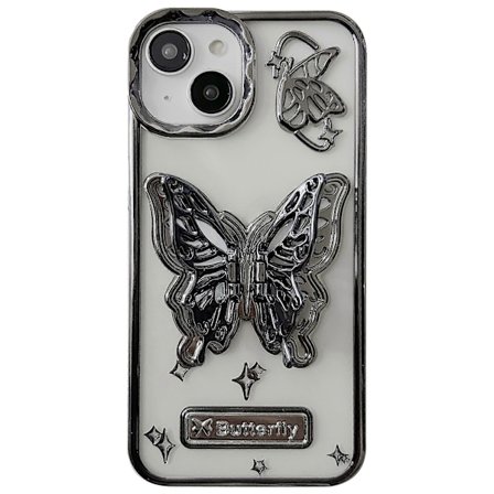 Skal till iPhone 13/14, Elektropläterad Mjuk TPU med Ställ, Fjärilsdesign
