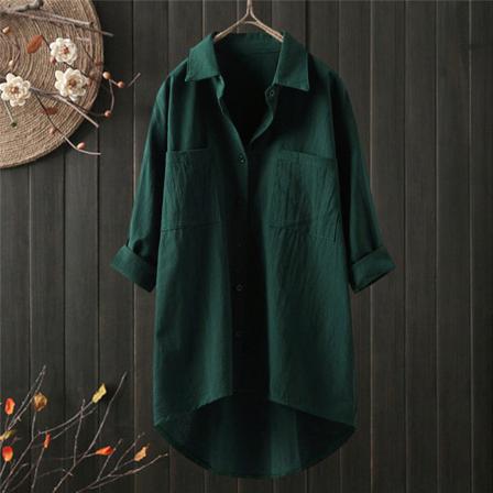 Kvinnor Button Down Bröstficka Blus Lapel Neck Tunika Skjorta