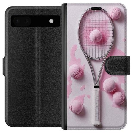 Kompatibel Tegnebogsetui til Google Google Pixel 6a Rosa glaskugler og tennisketsjer i et kreativt stillbillede med legende popfølelse og moderne des