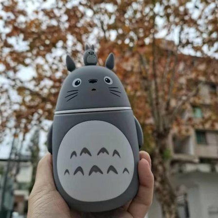 300ml Totoro-mønstret Termosflaske i Rustfritt Stål, Bærbar Anime Termokopp og Krus, Vakuumflaske (FMY) Grå