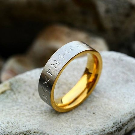 Ring - Nordic Mythology - Runes Brushed steel / Gold