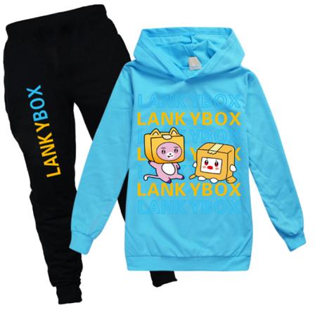 Kids LANKYBOX Print Hettegensere Bukser Dress Treningsdress sett. light blue 140/8-9 years