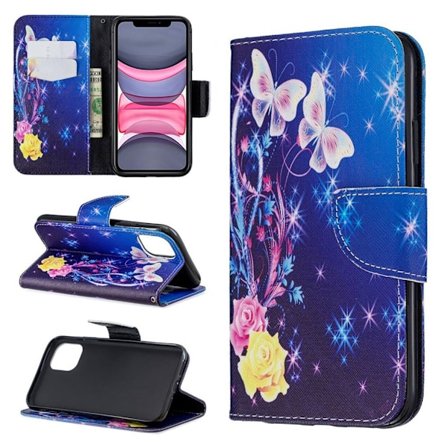 Wonderland iPhone 11 flip etui - Hvide Sommerfugle Og Blomster