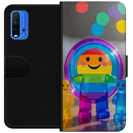 Yhteensopiva Lompakkokotelo Xiaomi Redmi Note 9 4G Pastellivärinen yksisarvinen, jolla on sateenkaaren harja ja suuret silmät taianomaisessa talviym