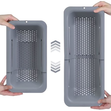 Köksavloppskorg - Tvätta Grönsaker och Frukt, Avrinna Kokt Pasta och Torka Diskar - Utbyggbar - Nytt Hemkök - Grå