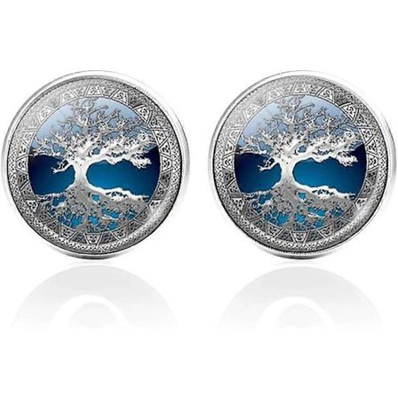 2 par manschettknappar träd av livet blå och vita bröllop manschettknappar knapp franska manschettknappar