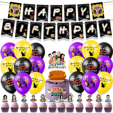 Venner Bursdagsfest Dekor Forbruksvarer Banner Ballonger Kake Topper Sett TV Show BFF Venner Fest Favoritt