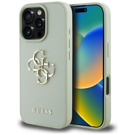 Guess Grained Big 4G Logo Small Classic Logoetui til iPhone 16 Pro Max - grønn