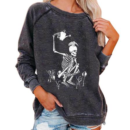 Toppar Med Print För Damer Halloween- Printed Tröja