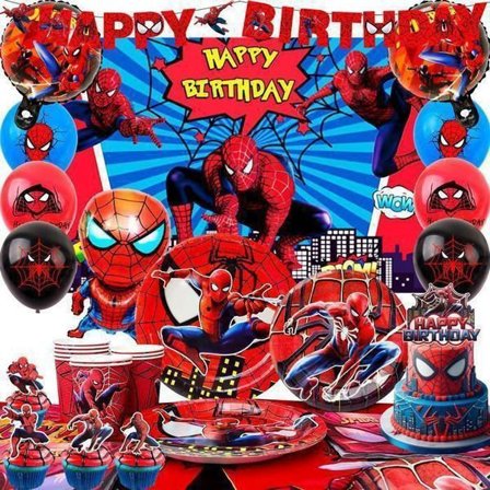 Dekoration Spiderman Födelsedag, Ballong Spider Hero Dekorationskit Födelsedag för 10 personer