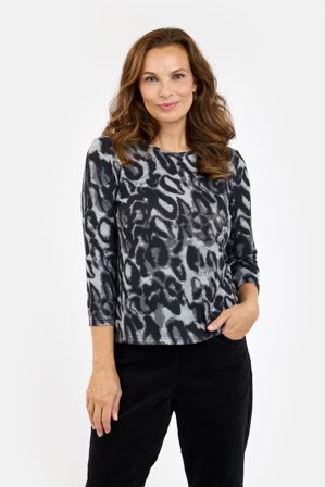 SIGNATURE - 3/4 Ærmet T-shirt - Sort - Leopard Print