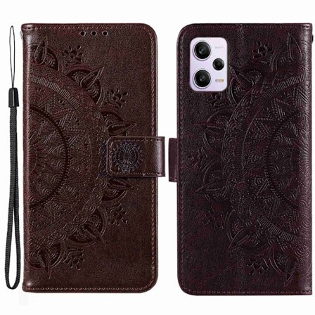 SKALO Xiaomi Redmi Note 12 Pro 5G Mandala lompakkokotelo - Ruskea