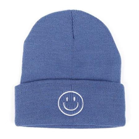 Smiley Hip Hop Strikket Lue Voksen Herre Dame Vinter Varm Ski Cap Blue