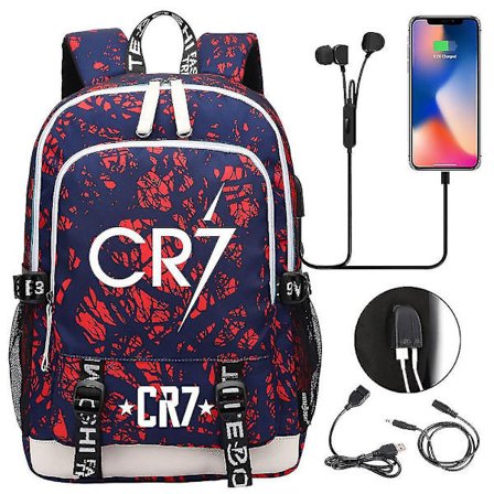 Cr7 Ryggsäck Ungdom, Laptop USB-Laddning, Multifunktionell Vattentät Skolväska Kapacitet Ryggsäck Mochilas