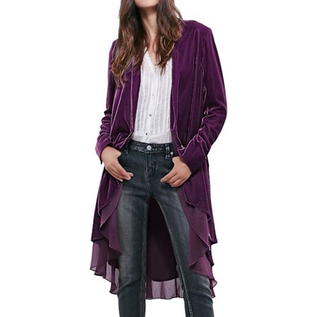 ivimos Dam Ruffled Asymmetrisk Lång Sammet Blazers Rock Casual Jackor Lila Medium