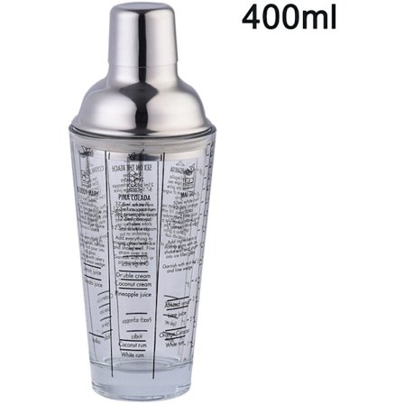 Cocktail Shaker 400 ml, Blandare av Glas och Rostfritt Stål Cobbler Shaker, Bästa Present till Nybörjare