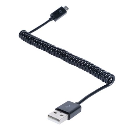 Android opladningskabel USB / Micro USB spiralkabel (sort)