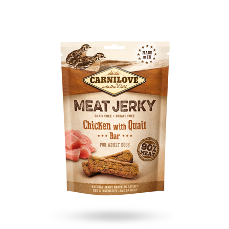 Carnilove Jerky Chicken with Quail Bar 100g - Matskåler, Hundegobiter & Tyggeben til hund & katt på Doggie.no