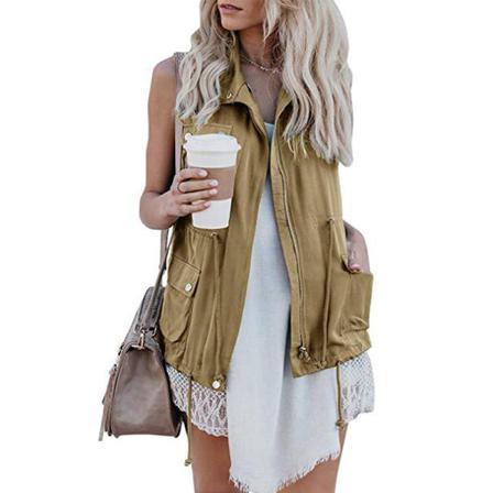 Ärmlös Väst För Damer I Enfärgade Cargo-jackor