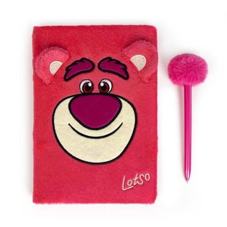 Papper - Disney - Lotso - Set med mjukt anteckningsblock - Pompongpenna - Linjerade sidor