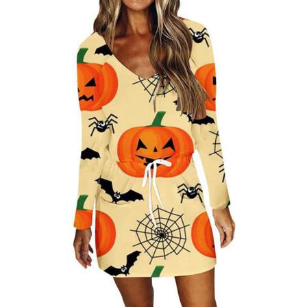 Dam V-hals Kort Mini Klänning Print Halloween Klänningar