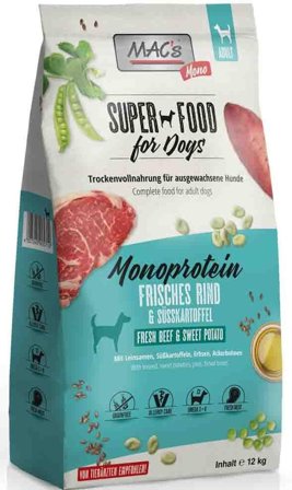 Mac's Mono Super Food for Dogs 12kg Storfe - Tørrfôr til Hund