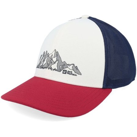 Jack Wolfskin - Vit trucker Keps - Brand Cap Mountain Cotton White/Navy/Red Trucker @ Hatstore