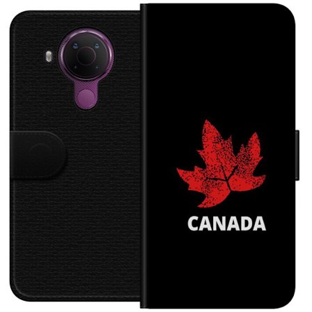 Yhteensopiva Lompakkokotelo Nokia Nokia 5.4 Graafinen vaahteralogo punaisella mustaa taustaa vasten, jossa on selkeä Kanada-viittaus ja minimalistine