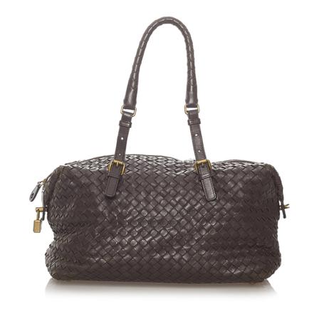 Bottega Veneta Vintage, Pre -owned Intrecciato Leather Boston Bag Bruin, Dames, Maat:ONE Size