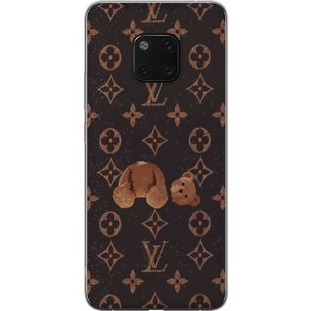 Kompatibel Mobilcover til Huawei Huawei Mate 20 Pro Luksuriøst monogrammønster med knust bamse i mørk modeæstetik