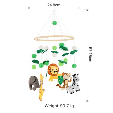 Mobil med djur i filt för spjälsäng och barnvagn, hand-öga-koordination, utvecklande leksak, spjälsängsmobil