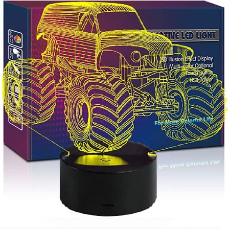 Monster Jam Truck Nattlampa 3D Illusion Led Lampa 7 Färg B
