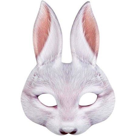 Kanin halvmaske, realistisk trykk, maske med strikk til karneval eller temafest, dyrekostymetilbehør, karnevalskostyme