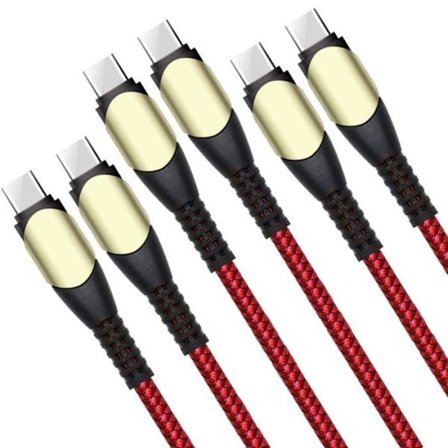 3x USB-C till USB-C 60W-kabel för iPhone 16, 16e, iPhone 16 Pro, iPhone 15 Pro Max - 15 Pro - 15 - 15 Plus - Röd Nylonflätad 1M