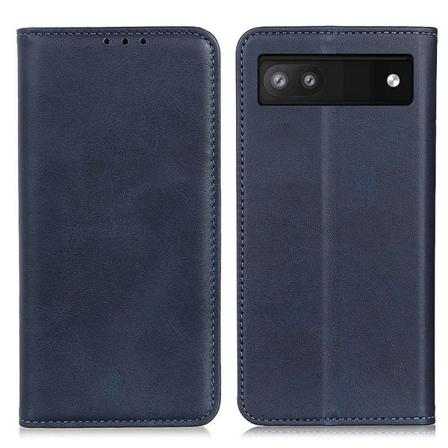 Lompakko-style Aitoa Nahkaa Läppäkotelo For Google Pixel 6a - Sininen Blue