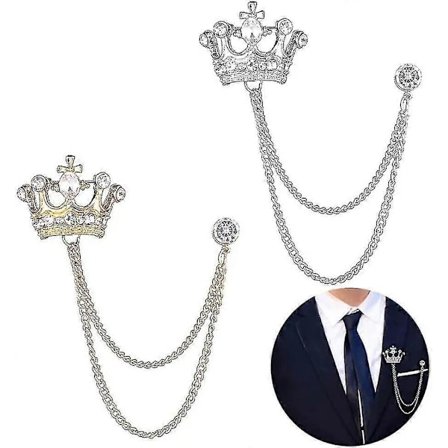 2 stk Herr Krona Hengende Kjede Brosje