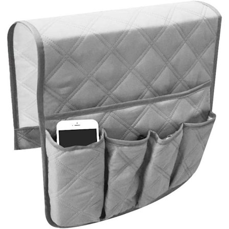 Stol TV Fjernkontrollholder, Ikke-vevd stoffkonstruksjon, 5 lommer Lenestol Caddy for smarttelefon, bokmagasiner, Ipad (Grå)