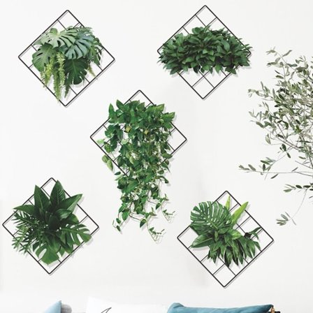 Vægoverføringsbillede 3D Vivid Green Plants Grid DIY Green Leaves Wall