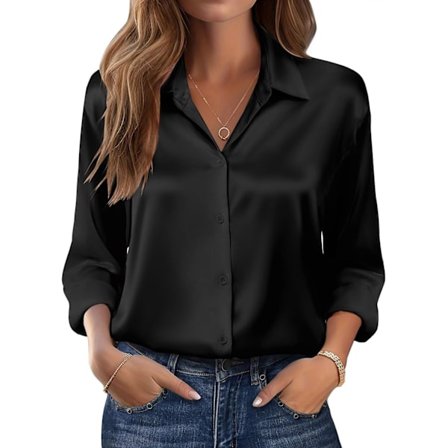 Naisten satiinipaita, silkkipaitapusero, pitkähihainen business casual -toppi