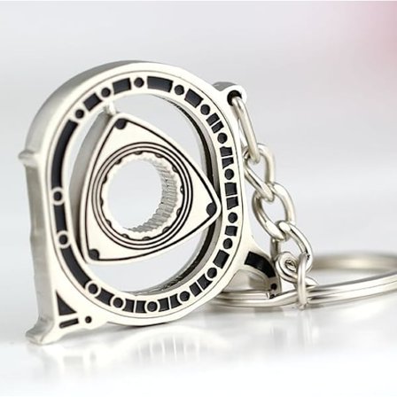 Spinning Rotor Nøglering Kreative Bilfans Bildele Model Wankel Rotationsmotor Nøglering Nøgleringskæde Nøglevedhæng. Poleret sølv