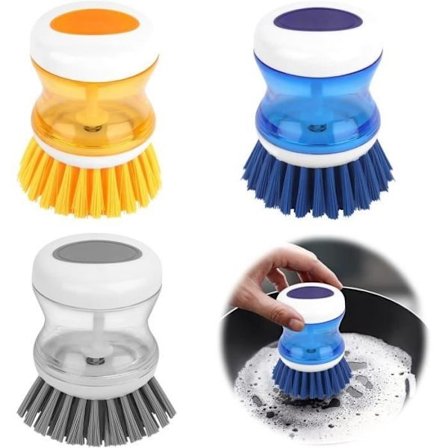 Opvaskebørste med flydende sæbedispenser, Opvaskebørste med sæbebeholder, Opvaskebørste med beholder