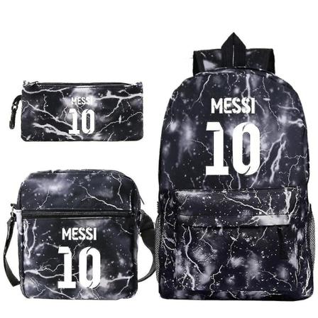 3 stk/sett Lionel Messi Skolesekk Trykt Skuldersekk Ryggsekk Med Blyantveske Messenger Bag