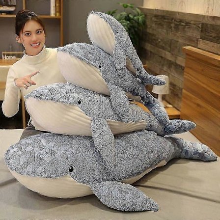 50-110cm Kjempe Stor Nydelig Hval Plysj Leketøy Blå Havdyr Utstoppet Leketøy Klembar Hai Myk Dyrputepute For Barn Gave