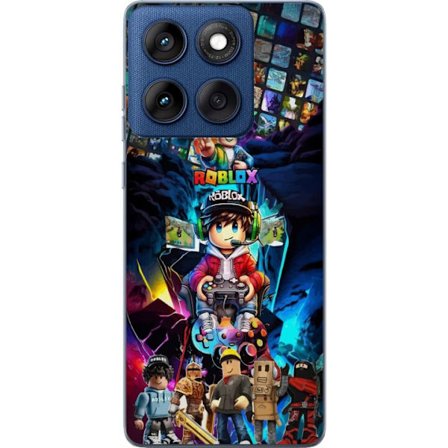 Motorola Edge 60 Gennemsigtig cover Farverig Roblox-kollage med spilkarakterer, kontroller og neonlys - energifyldt spildesign