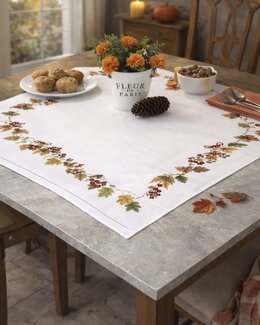Stickpackung Tischdecke Herbstblätter – herbstliche Tischdecke in Kreuzstich auf Baumwolle - Duftin
