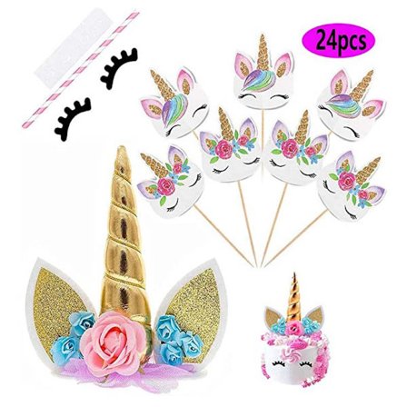 Enhjørning Kage Dekorationer Kage Topper, Enhjørning Horn Hårnål og Øjenvipper