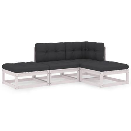 Vidaxl Loungegrupp Med Dynor 4 Delar Massiv Furu Vit