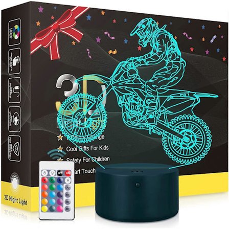 SBSG Dirt Bike Natlampe Motocross Lampe, Metplus Motorcykel 3D Illusion LED Lys Børneværelses Dekoration Lampeez Fødselsdag Julegave