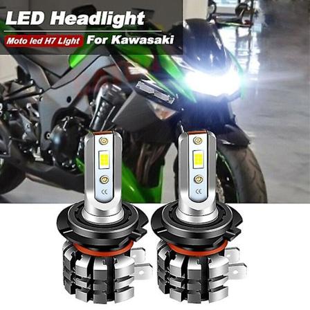 2 stk. H7 LED-hovedlyspærer for motorsykkel 6000k 9600lm for Kawasaki Z1000 2003-2013 Klr650 2008-2017 Moto-pærersett hvitt